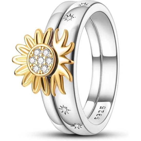 925 Sterling Silver Women Rings Moon Star Ring Evil Eye Ring Colorful Cubic Ring - Picture 7 of 7